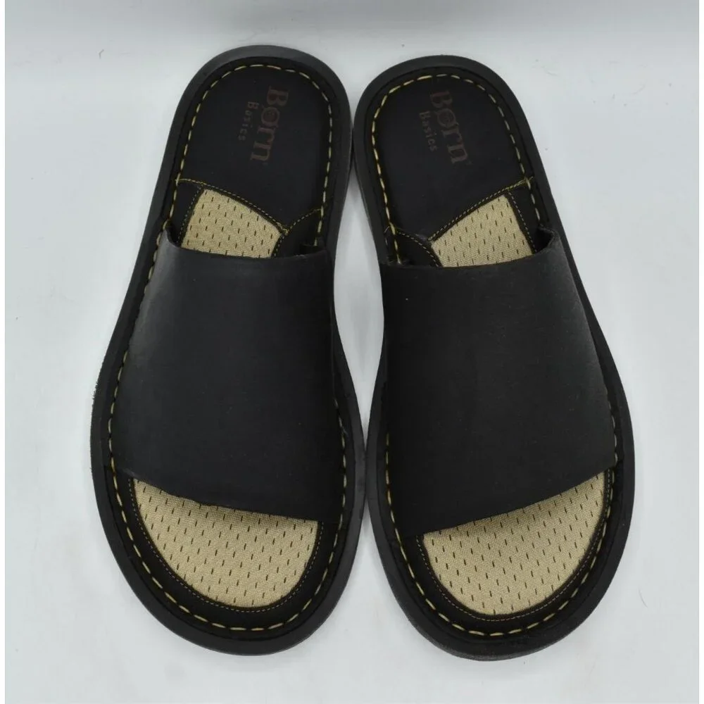 Born Mens Size 8 Leeward Black Full Grain Leather Slip On Slide‎ Sandals Shoes